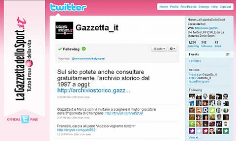 Italy's Gazzetta dello Sport is in Twitter
