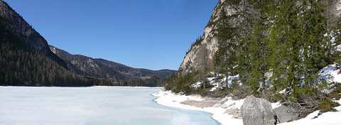 Braies lake, italy in winter