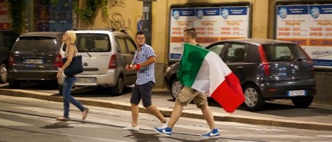 Flag Waving Italian Football Fans in Milan