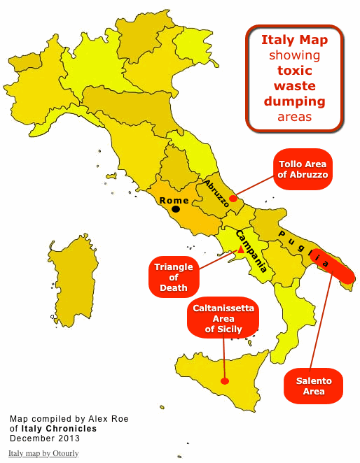 Italy Map Showing Known Toxic Waste Dumping areas